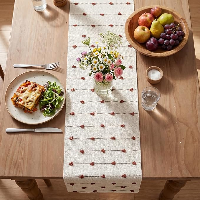 Artoid Mode Caramel Boho Farmhouse Cotton Woven Table Runner, Seasonal Fall Kitchen Dining Table Decoration for Home Party Decor 12x36 Inch