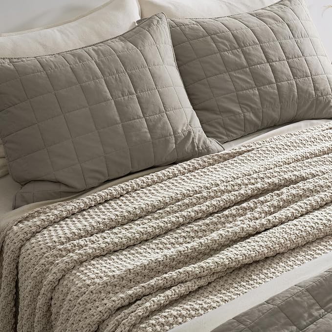 EVERGRACEHOME Chunky Chenille Knit Throw Blanket for Couch, Soft Luxurious Oversized Queen Moss Stitch Blanket for Bed, Cozy Farmhouse Knitted Throw for Sofa, Warm Gray, 90" x 90"