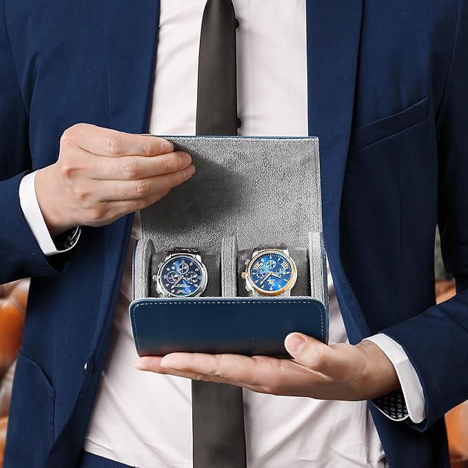2 Watch Travel Case for Men and Women, Luxury Leather Portable Watch Box Organizer for Home Storage, Travel and Display