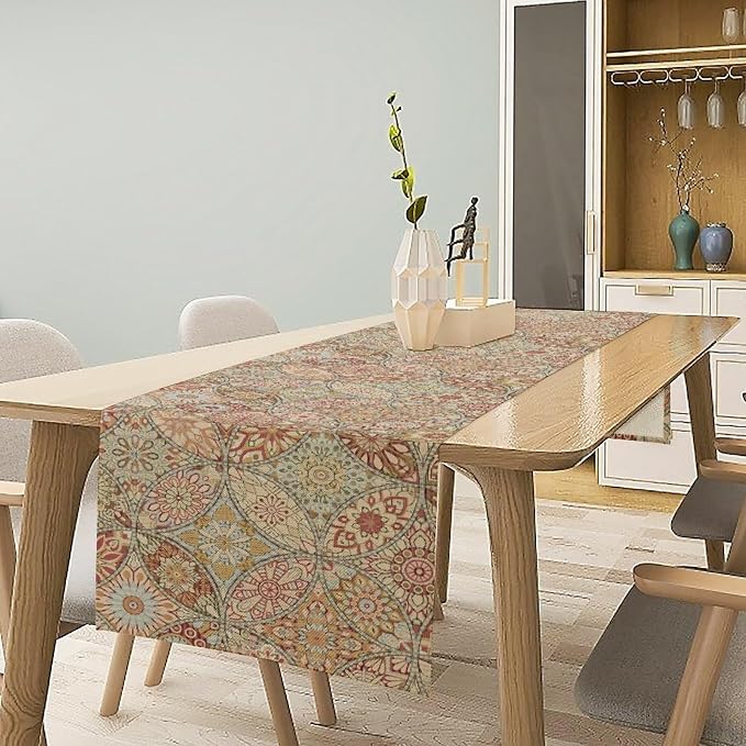 YCness Vintage Mandala Floral Table Runner, Retro Boho Art Pattern Table Runner for Party Kitchen Living Room Holiday Dining, 13x36 Inch