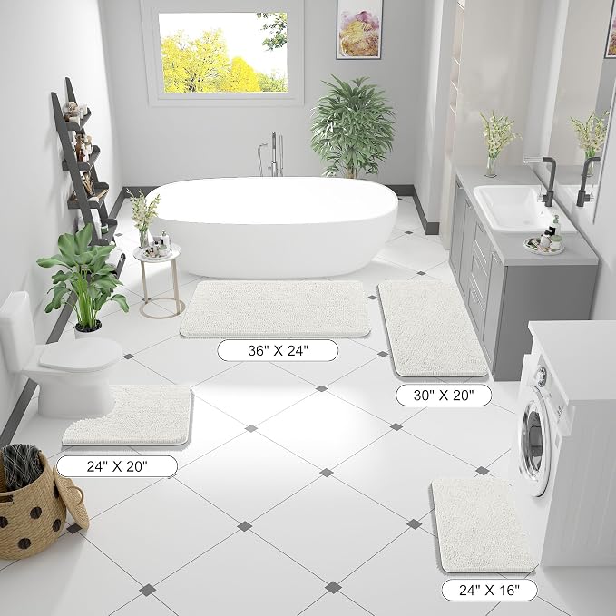 OLANLY Bathroom Runner Rugs 47x24, Extra Soft Absorbent Chenille Bath Rugs, Rubber Backing Quick Dry, Machine Washable Long Bath Mats for Bathroom Floor, Tub and Shower, Home Decor Accessories, Ivory