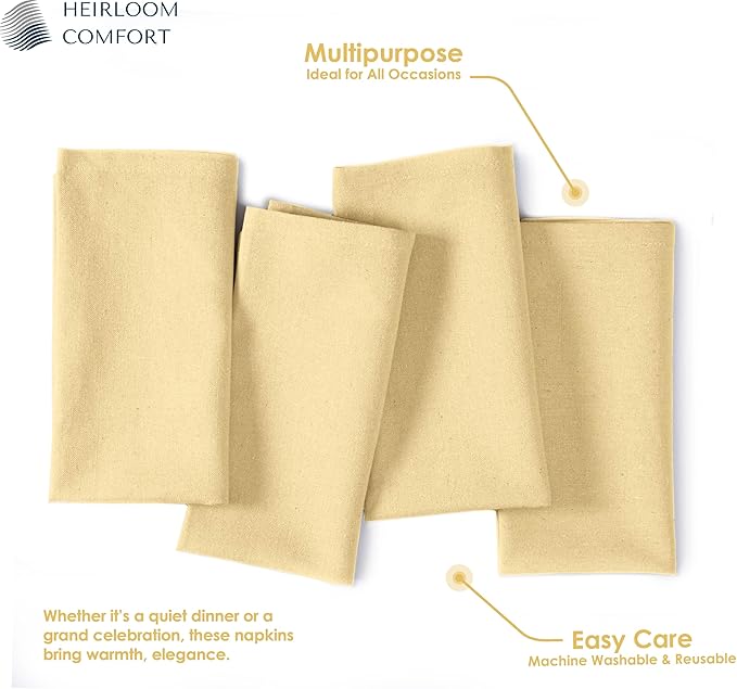 Light Yellow Cloth Dinner Napkins, 12 Pack, 100% Cotton, 17x17 Inches, Soft, Classic Farmhouse Style, Washable, Ideal for Easter Lunch, Weddings, Family Meals, Pale Yellow