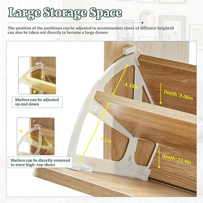 FurSch Fluted Shoe Cabinet Storage for Entryway,Slim Shoe Cabinet with 2 Flip Drawers, Narrow Shoes Rack Organizer (All Natural, 2 Drawers)