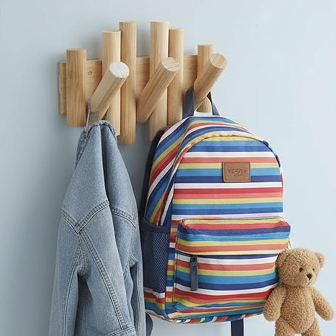 Bamboo Piano Coat Rack Wall Mount Pivoting Retractable Wooden Hooks for Entryway Hallway Mudroom Bedroom | Natural Wood Wall Hanger, 3 Hooks, Space Saving Organizer