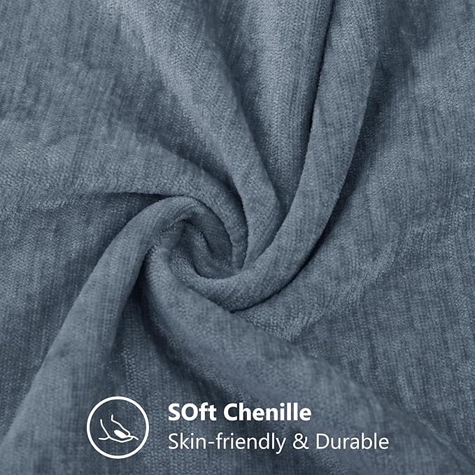 decorUhome Chenille Haze Blue Throw Pillow Covers 24x24 Inch Set of 2, Decorative Soft Couch Pillow Covers Solid Dyed Accent Velvet Farmhouse Neutral Square Pillow Cases for Sofa Bed Living Room