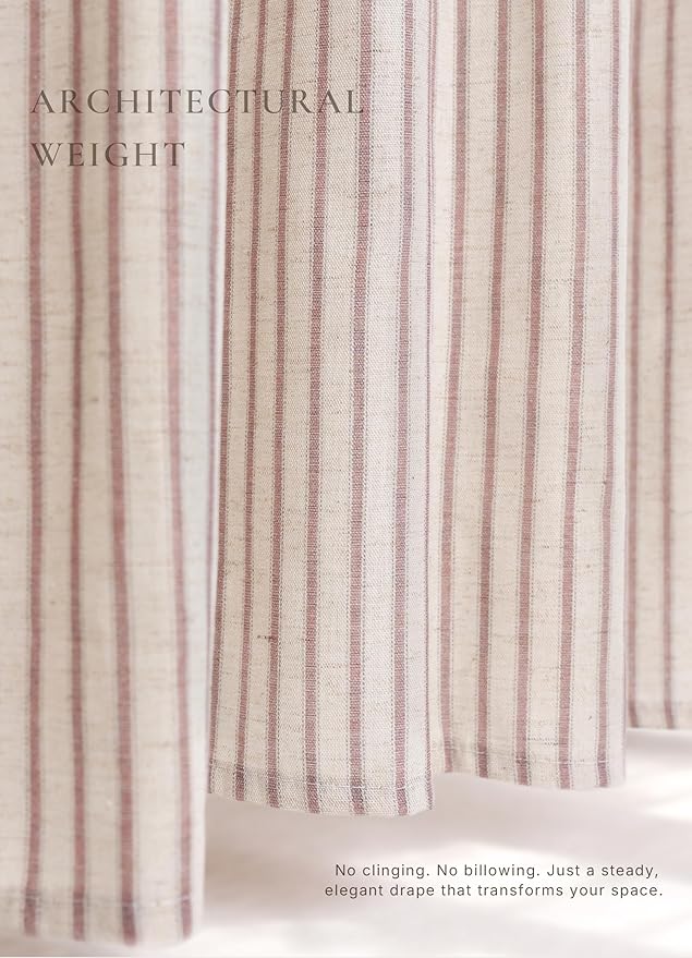 Farmhouse Striped Shower Curtain - 72x72 Inches, Linen Blend Fabric, Breathable & Machine Washable, Rustic Rust for Bathroom Decor (Hooks/Liner Not Included)