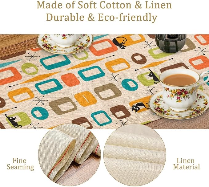 Mid Century Table Runner, Modern Atomic Pattern Absctract Geometric Retro 1950S 1960S Dinner Runner for Home Kitchen Dining Table Decoration 13x108 Inch