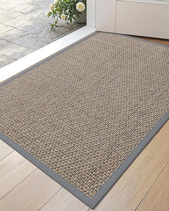 DEXI Ultra Thin Entryway Indoor Door Mat 17x30, Non Slip Rubber Backing Inside Entry Mat, Low Profile Easy Clean Dirt Trapper Doormat for Inside Entrance Patio, Grey