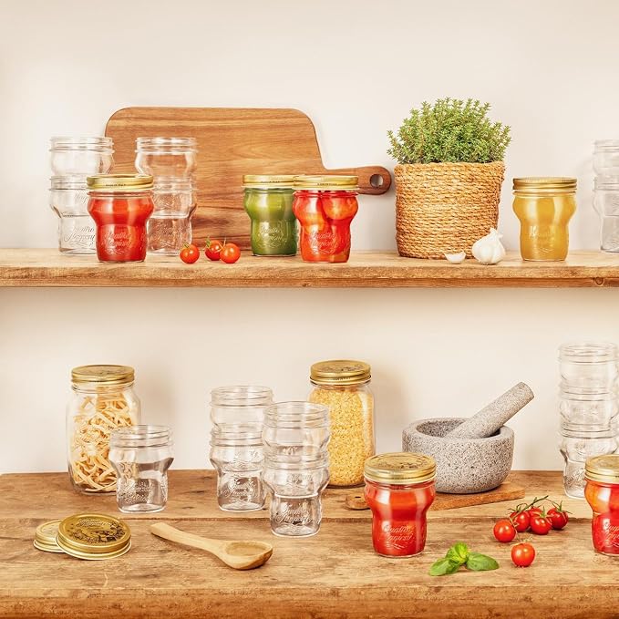 Bormioli Rocco Quattro Stagioni Small Glass Jars (Set of 2) - 9.25 Oz Reusable Food Storage Containers with Twist Lids - Stackable Wide-Mouth Jars for Spices, Snacks & Meal Prep - Made in Italy