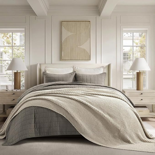 EVERGRACEHOME Chunky Chenille Knit Throw Blanket for Couch, Soft Luxurious Oversized Queen Moss Stitch Blanket for Bed, Cozy Farmhouse Knitted Throw for Sofa, Warm Gray, 90" x 90"