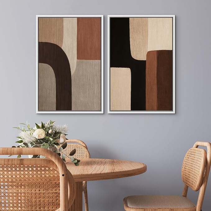 SIGNWIN Framed Canvas Print Wall Art Set Warm Neutral Abstract Geometric Brown Beige Illustrations Modern Art Minimal Boho Relax/Calm for Living Room, Bedroom, Office - 16"x24"x2 WHITE