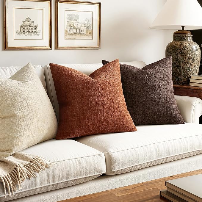 MIULEE Decorative Throw Pillow Covers 16x16 Pack of 2 Rust Couch Pillow Covers Fall Soft Cozy Textured Chenille Pillowcases for Home Decor Sofa Living Room Cushion Bedroom