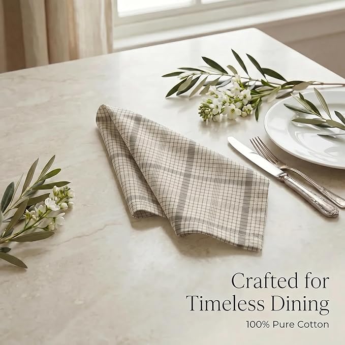 Urban Villa Cloth Napkins 100% Cotton Highly Absorbent Washable Durable Reusable Premium Dinner Napkins Ideal for Gifts for Mothers Day Hotel Farmhouse Parties - Tiny Checks (20" x 20", Set of 12)