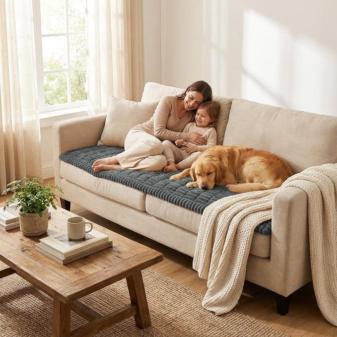 Smiry Couch Cover for Dogs, Non Slip Washable Sofa Protector for Pets, Soft Furniture Cover for Pet, Stylish Sofa Covers, Cozy Protect Against Fur, Dirt & Everyday Messes (Dark Grey, 43" x 82.7")