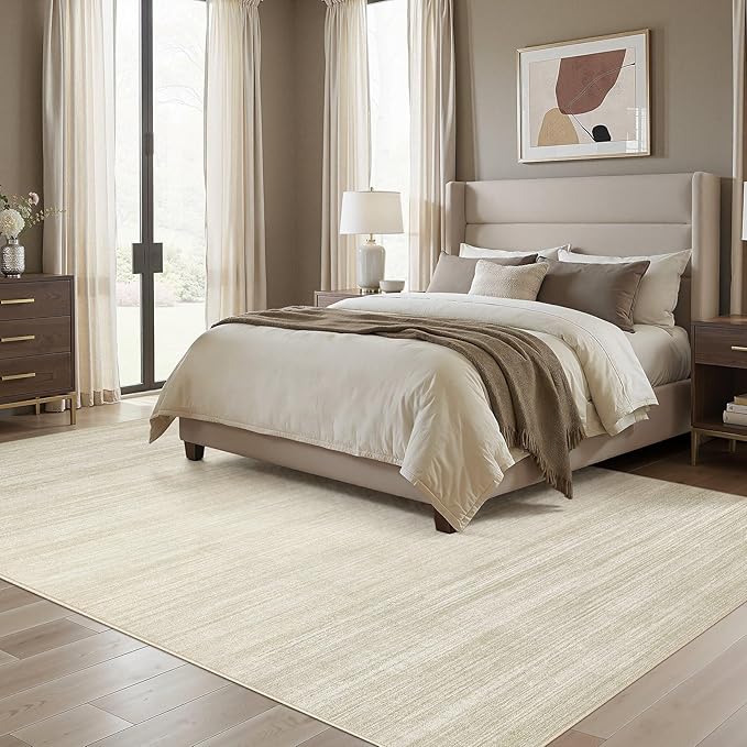 UERMEI 7x9 Washable Area Rug - Neutral Modern Abstract Living Room Rugs, Non-Slip Soft Large Indoor Floor Carpet for Bedroom Home Office & Under Dining Table Decor, Brown/Beige