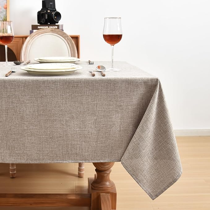 Fitable Faux Linen Tablecloths 2 Pack, Faux Burlap Fabric Table Clothes for Rectangle Tables, Rustic Table Covers for Kitchen Dining, Party, Farmhouse (Nature, 54 x 78 Inch)