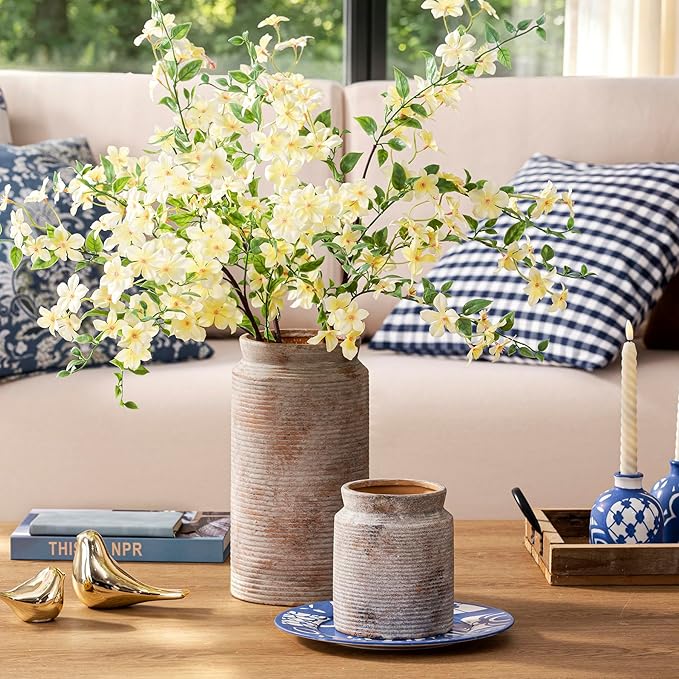 Dobbyby Ceramic Flower Vase 12 inch Farmhouse Rustic Vase for Home Decor Handcrafted Pottery Tall Terracotta Vases for Dining Table Decor Fireplace Living Room Bathroom Wedding Centerpiece (L-Terra)