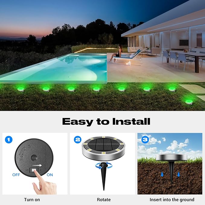 Peasur Mini Solar Ground Lights Outdoor, 2 Pack Flat Solar Powered Disc Lights, IP68 Waterproof, Anti-Rust, Landscape Lighting for Pathway Garden Yard Lawn Walkway Landscape Driveway, Green