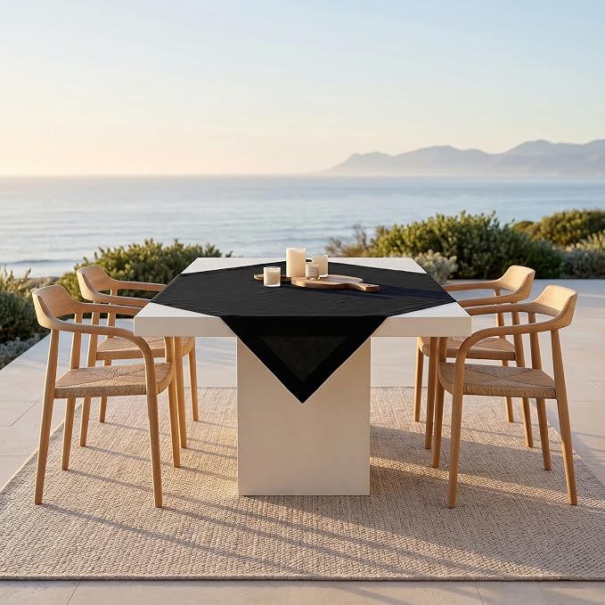 Solino Home Black Linen Tablecloth 52 x 52 Inch - 100% Pure Linen Square Table Throw - Fete, Machine Washable Table Cloth