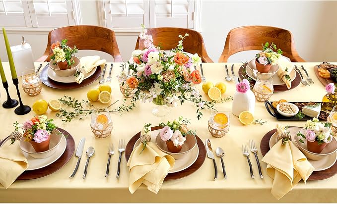 Solino Home Linen Tablecloth 60 x 144 Inch - 100% Pure Linen Golden Straw Table Cloth for Rectangle Tables - Fete, Machine Washable Tablecloth for Summer