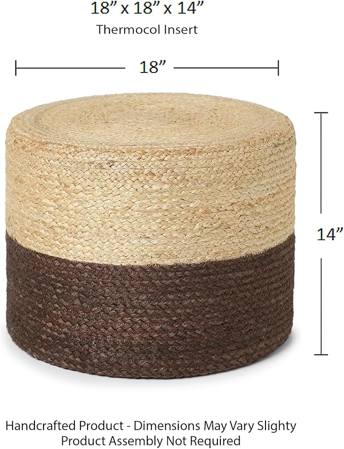 REDEARTH · Cylindrical Pouf Foot Stool Ottoman - Jute Braided Pouffe Poof Accent Sitting Footrest for Living Room, Bedroom, Nursery, Patio, Lounge & Other Rooms (Natural Acorn, 18"X18"X14")