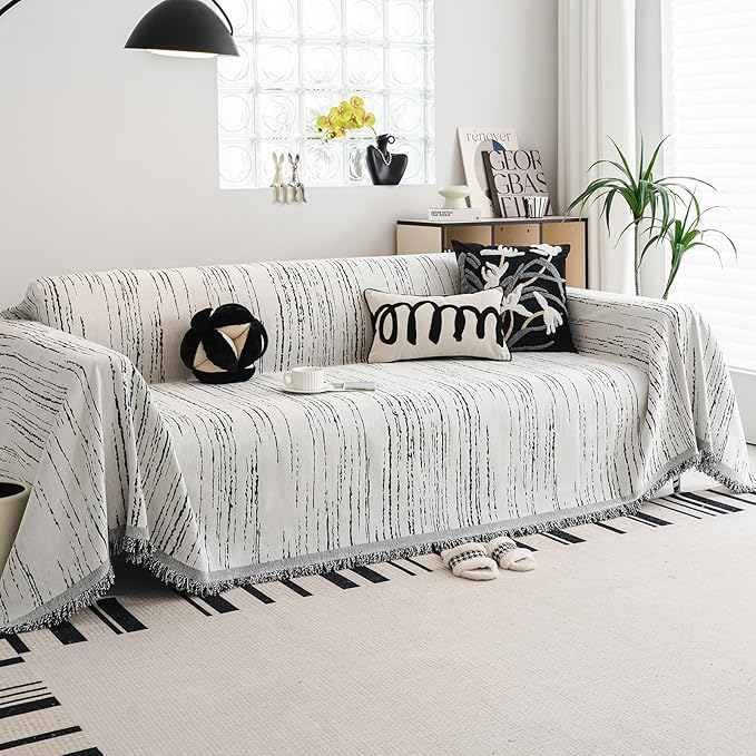 WEYOND Chenille Couch Cover Pet Friendly, Sofa Cover Washable, Reversible Sofa Slipcover for Sectional Sofa, Loveseat, 2 or 3 Cushion Couch, Corner Sofa, Futon Cover (71" X 118", White)