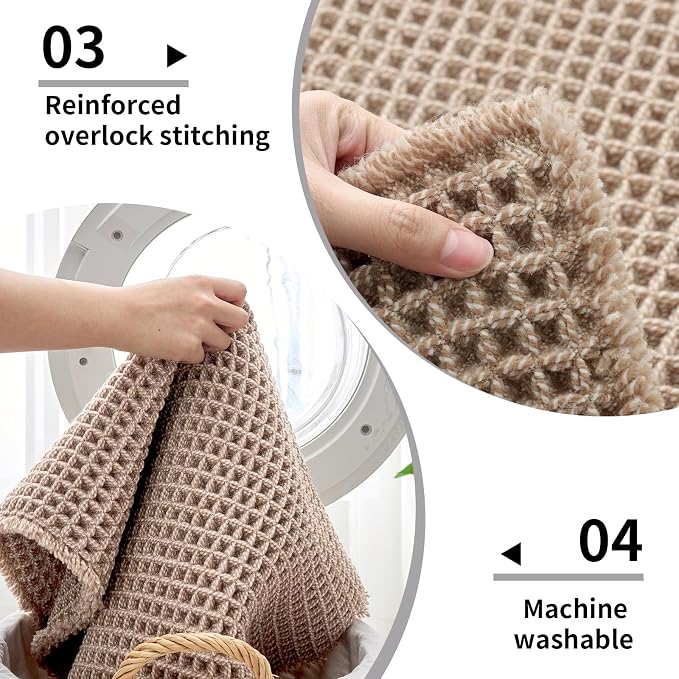 Disolla Waffle Bath Mat, Non Slip Absorbent Bathroom Rug, Machine Washable Quick Dry Ultra Soft Bathroom Floor Mat, Brown/White Bath Rug for Tub Shower, 24''x48''