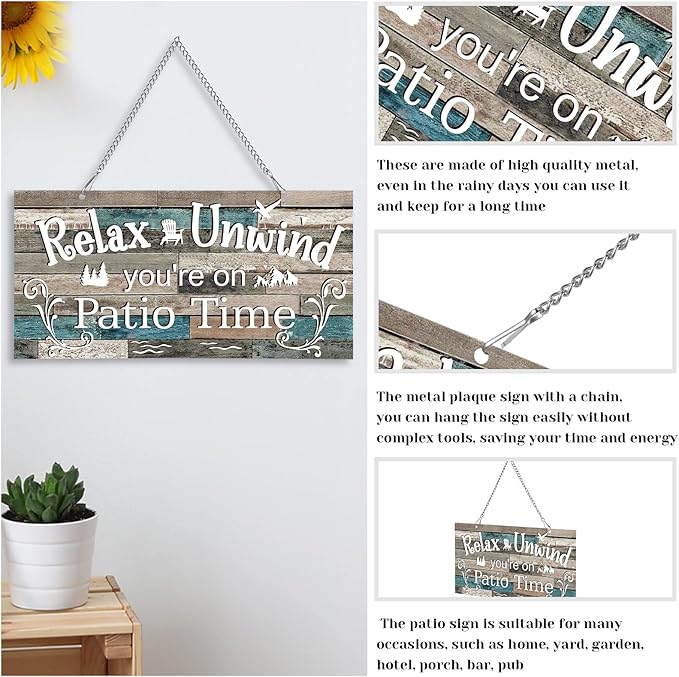Hotop Patio Decor Patio Sign Decorations Outdoor Metal Porch Wall Decor Rustic Farmhouse Wall Art for Backyard Porch Balcony Gazebo Accessories(10 x 5",Vivid)