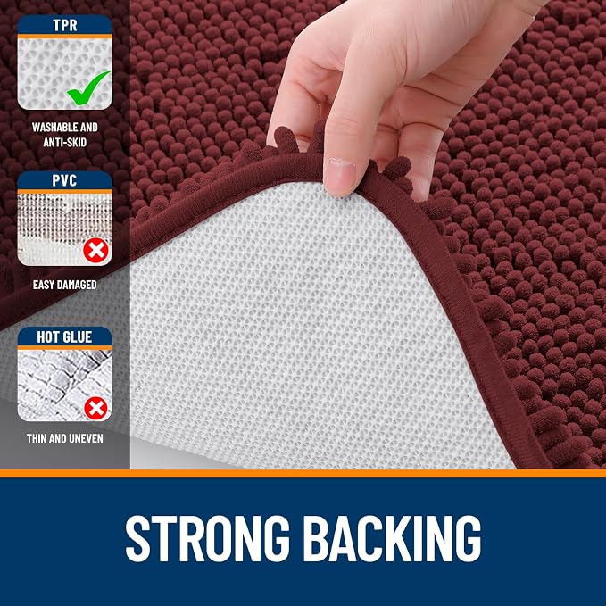 OLANLY Small Bathroom Rugs 24x16, Soft Absorbent Chenille Bath Rugs, Rubber Backing Quick Dry, Machine Washable Bath Mats for Bathroom Floor, Tub and Shower, Home Decor Accessories, Andorra Red-Brown