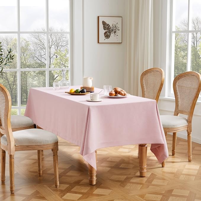 ZeeMart Basic Linen Textured Table Cloth, 60 x 60 Inch Pink, Farmhouse Style Pink Square Tablecloth, Wrinkle Resistant Washable Heavy Weight TableCloths