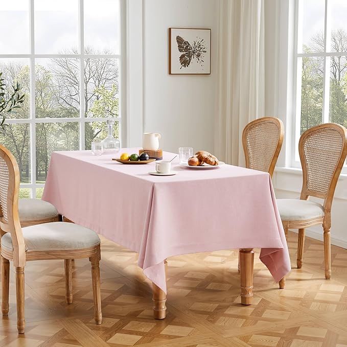 ZeeMart Basic Linen Textured Table Cloth, 52 x 52 Inch Pink, Farmhouse Style Pink Square Tablecloth, Wrinkle Resistant Washable Heavy Weight TableCloths
