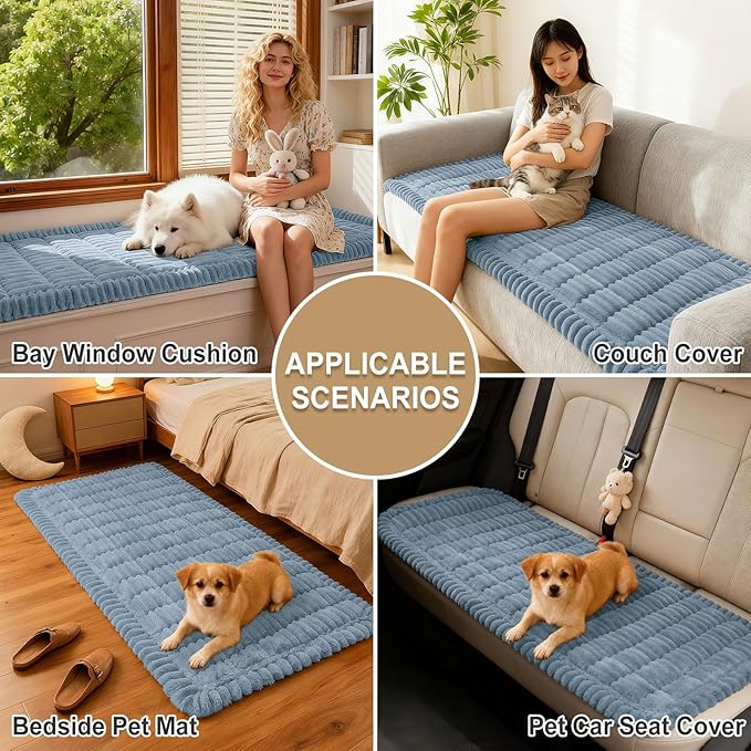 hyha Couch Cover for Dogs Washable, Non Slip Thick Flannel Sofa Protector, Pet Friendly Plush Furniture Cover for Sectional Sofa & Loveseat (Haze Blue, 35.4" x 88")