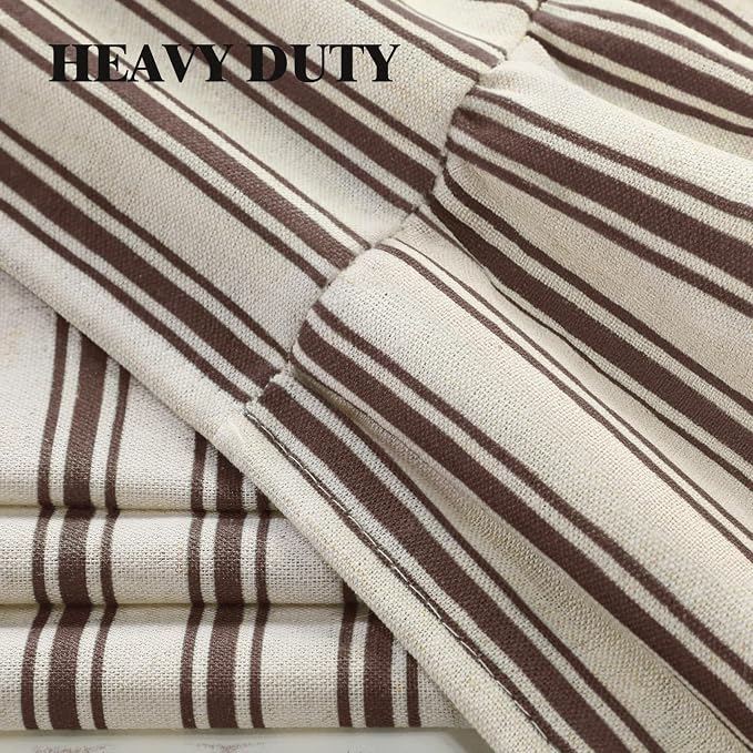 Farmhouse Shower Curtain with Ruffle Hem Linen Shower Curtains for Bathroom Country Vintage Rustic Natural Fabric, Cream-Brown Stripe 48" W x 72" L