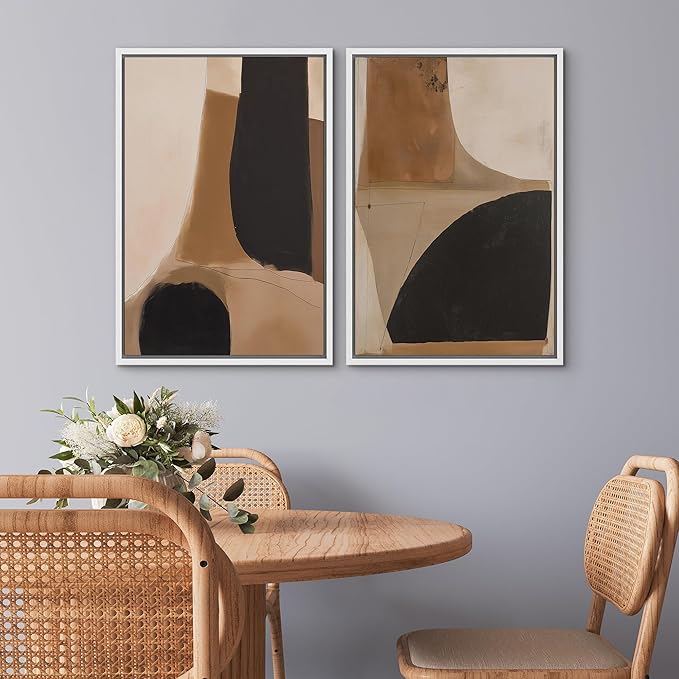 SIGNWIN Framed Canvas Print Wall Art Set Warm Neutral Abstract Shapes Illustrations Modern Art Rustic Colorful Ultra for Living Room, Bedroom, Office - 24"x36"x2 White
