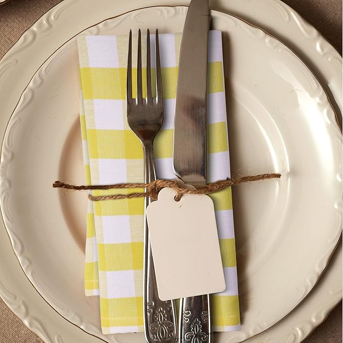 Urban Villa Cloth Napkins 100% Cotton Highly Absorbent Washable Durable Reusable Premium Dinner Napkins Ideal for Gifts for Mothers Day Hotel Farmhouse Parties - Yellow/White (20" x 20", Set of 6)