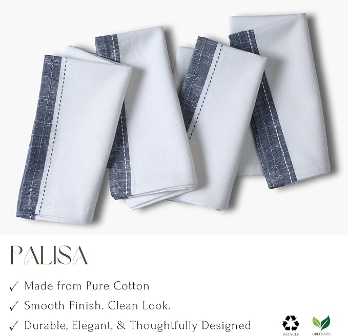 Palisa Cotton Cloth Dinner Napkins Set of 12 Contrast Boarder Napkin for Dinning Table Linen Decor Everyday Party Use Wedding Reception Farmhouse 18x18 Inch – White