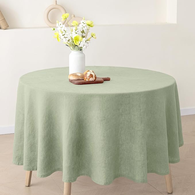 Triton French Linen Tablecloths 90Inches Round,100% Natural Table Clothes for Dining,Parties,Picnic,Events,Weddings and Restaurants,Sage