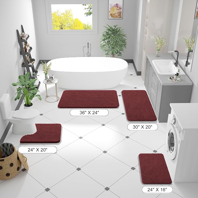 OLANLY Bathroom Runner Rugs 44x24, Soft Absorbent Chenille Bath Rugs, Rubber Backing Quick Dry, Machine Washable Long Bath Mats for Bathroom, Tub and Shower, Home Decor Accessories, Andorra Red-Brown
