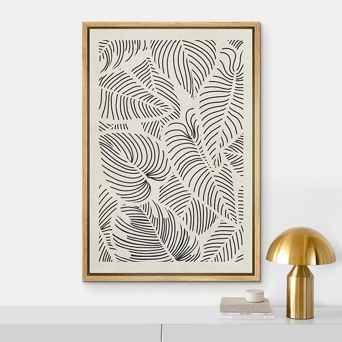 IDEA4WALL Framed Canvas Print Wall Art Hawaiian Black & White Tropical Island Leaf Print Abstract Shapes Illustrations Modern Art Decorative Minimalist Multicolor for Bedroom - 16"x24" Natural