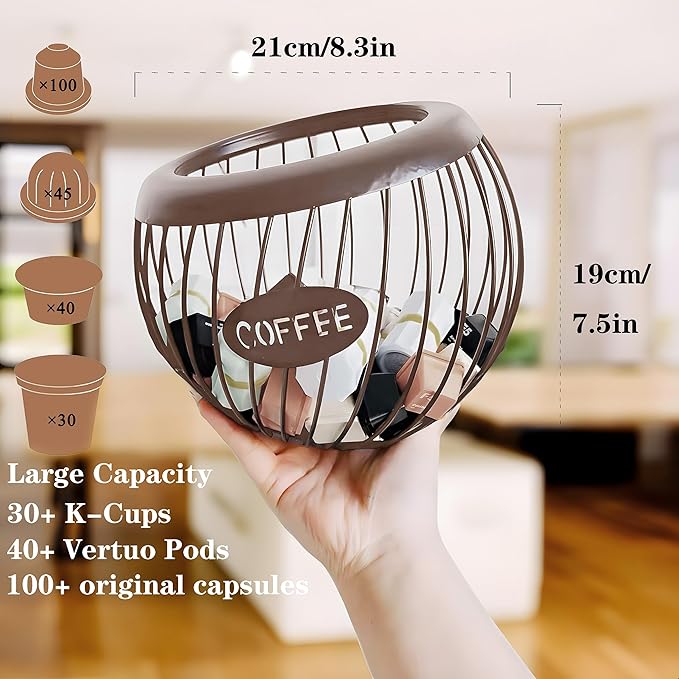 AIYICIII K-Cup Holder, Large Capacity K-Cup Organizer for Counter, Coffee Bar Accessories, Metal Coffee Pods Storage (Brown)