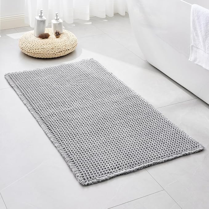 Disolla Waffle Bath Mat, Non Slip Absorbent Small Bathroom Rug, Machine Washable Quick Dry Ultra Soft Bathroom Floor Mat, Dark Grey & White Bath Rug for Tub Shower, 20''x32''