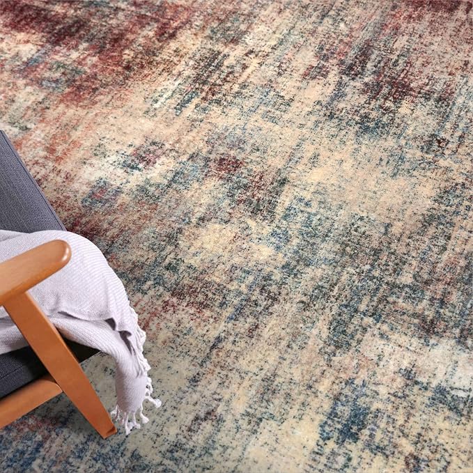 IOHOUZE Abstract Runner Rug 3x6 Ft Washable Runners for Hallways, Non Slip Kitchen Runner Printed Faux Wool Entryway Runner Indoor, Modern Abstract Floor Carpet for Hall Kitchen Bedroom, Red/Multi