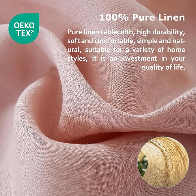 Linen Tablecloth 100% Pure Linen Table Cloth for Rectangle Tables Machine Washable Dining Fall Tablecloth with 4PCS 20"x 20" Linen Napkins (Pink, 60" x 108")