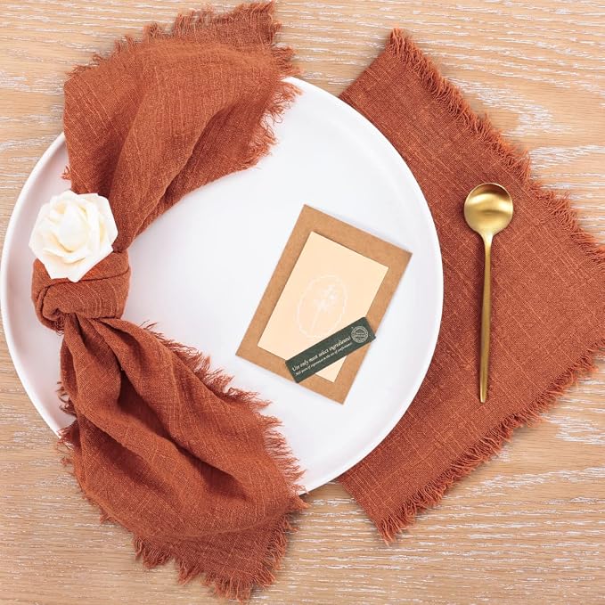 Socomi Set of 12 Linen Napkins Terracotta Easter Spring Cloth Napkins Washable Cotton Dinner Napkins Fringe 17"x17" for Wedding Party Bridal Baby Shower Birthday Table Decorations