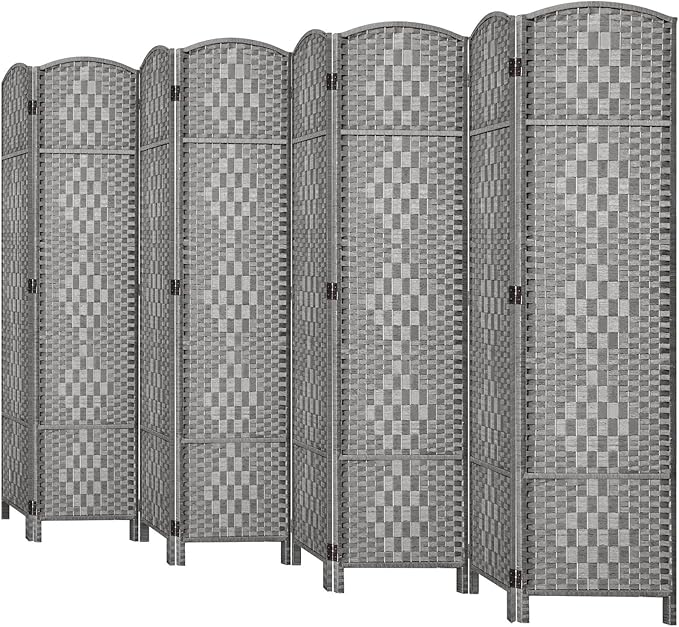 HALLYBEE Room Divider, Room Dividers and Folding Privacy Screens, 16in Privacy Screen, 8 Panel Temporary Wall Partitions, 6ft Space Separation Panel Screen, Grey