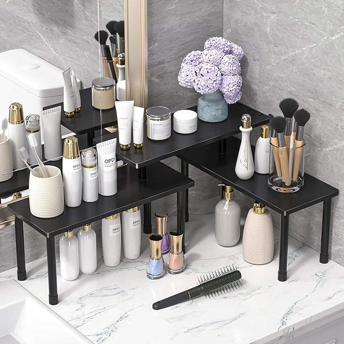 JayRex Bathroom Organizer Countertop Counter 2 Tier Kitchen Corner Counter Shelf Separable for Multiple Use