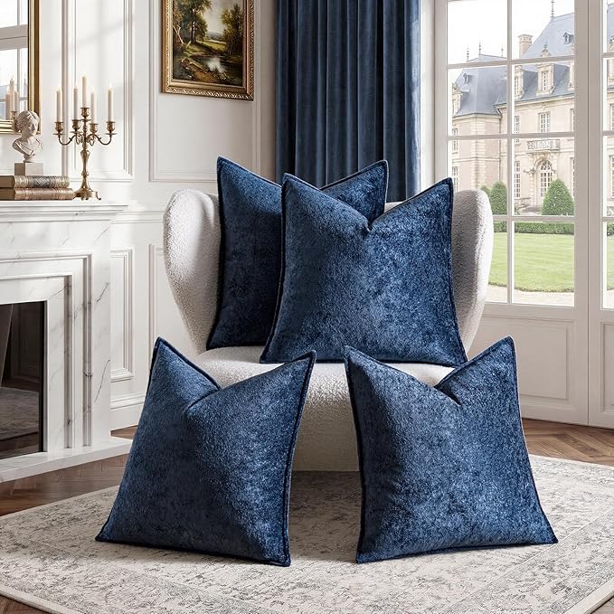 a moment Throw Pillow Covers 20X20 Inch 4 Packs,Soft Velvet Decorative Pillow Cases with 3D Ice Flower,Texture Modern Accent Cushion Covers for Sofa Couch Home Decor Navy Blue