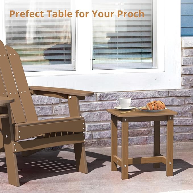 LUE BONA Outdoor Side Table, HDPS Small Outdoor Table, Adirondack Side Table, Outside End Table for Patio, Porch, Deck, Pool, Weather Resistant/Easy Maintenance/Indoor or Outside Use, Brown