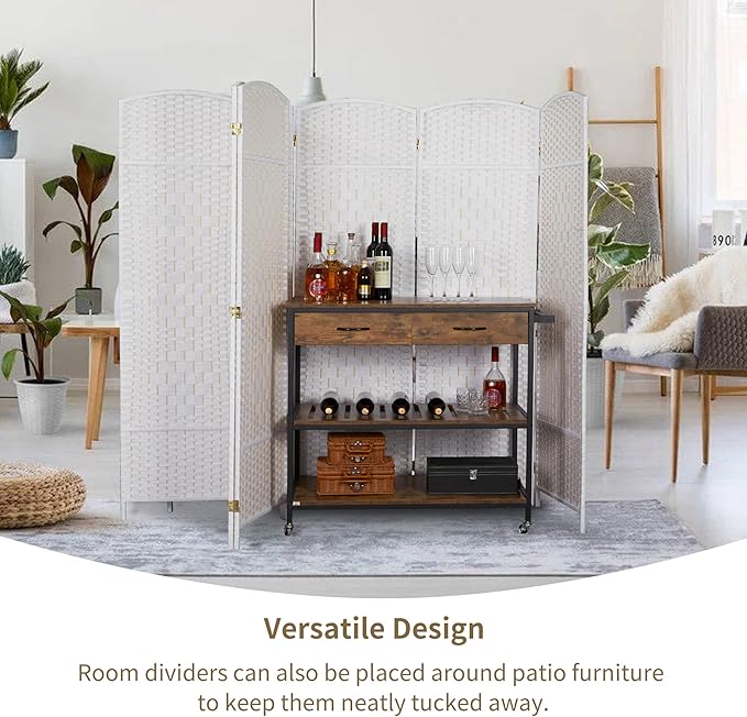 Duraspace 8 Panels Room Divider 6 FT Tall Weave Fiber Privacy Screen Freestanding Double Hinged Folding Screen Extra Wide Room Dividers for Patio Privacy (Off White)