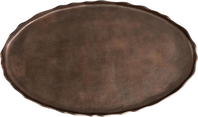 Kate and Laurel Alessia Transitional Oval Coffee Table; 34 x 20 x 15; Bronze; Metal Living Room Table for Storage and Display with Antique Deckled Edge Detailing